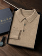 ANGEL 2024 Men's New POLO Shirt 100% Cashmere Knitted Pullover Solid Color Sweater Fall Winter Casual Business Office Jacket