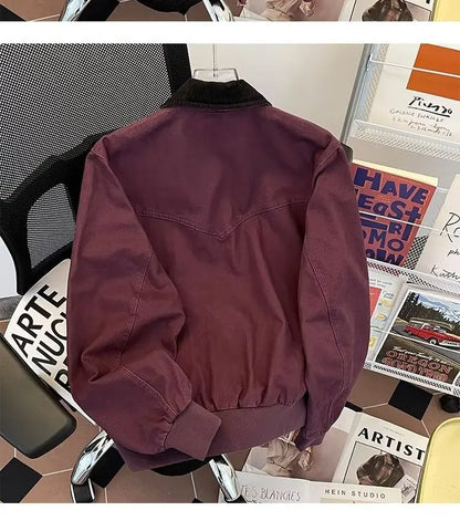 Pure Cotton Detroit Washed Jacket Men's Spring Loose Fit Collared Workwear Jacket Trendy Brand Color Block Casual Coat
