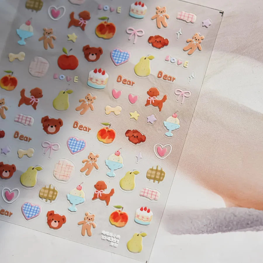 Colorful 5D Happy Birthday Nail Art Sticker Cake Candle Numbers Musical Note Cute Bear Stars Cherry Self Adhesive Manicure Decal