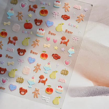 Colorful 5D Happy Birthday Nail Art Sticker Cake Candle Numbers Musical Note Cute Bear Stars Cherry Self Adhesive Manicure Decal