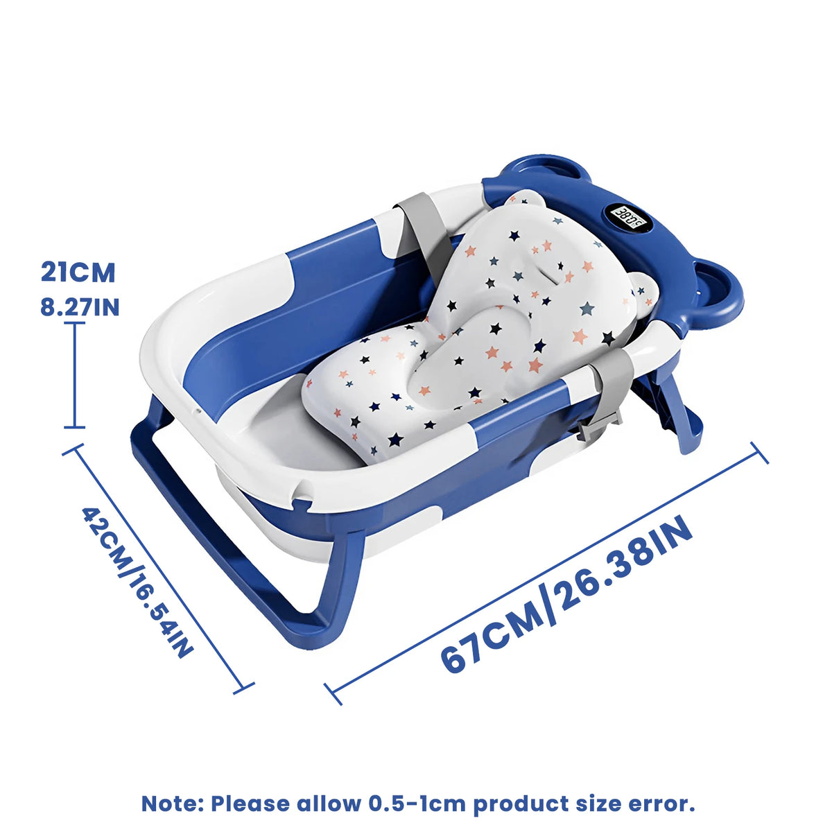 Collapsible Baby Bathtub for Newborn with Thermometer &1Soft Floating Cushion,Portable Travel Bathtub with Drain Hole,Baby Tubs