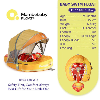 Mambobaby Float 98% UV Protection Canopy Safe Air-Free Core Comfort Skin-friendly Design Baby Swim Ring Toddler Pool Float Infant Swim Circle Swimming Buoy 1 Years 3-34 Months Boy and Girl Globally Certified Safe Design