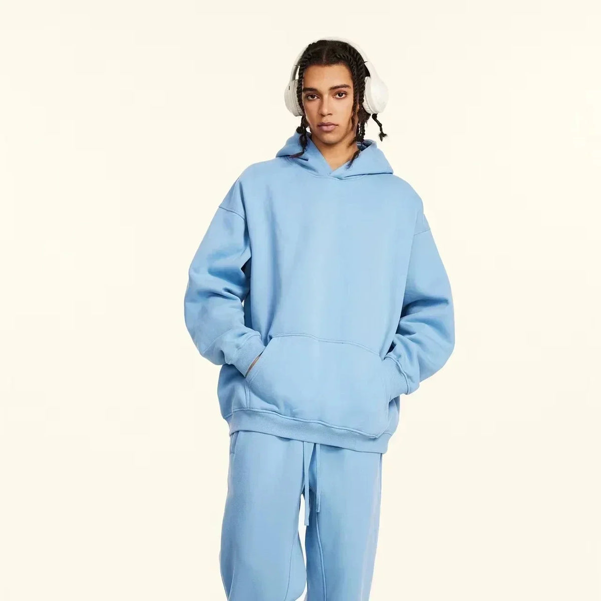 Men casual sportswear set  Fashionable American-style letter printed fleece pullover and fitted sweatpants set highly versatile