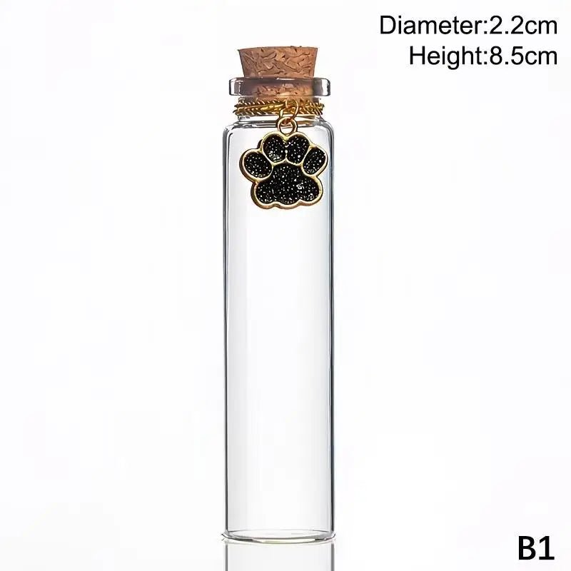 Pet Fur Keepsake Clear Glass Bottle Sealed Cork Stopper Glitter Paw Pendant for Dog Cat Loss Memorial Gift