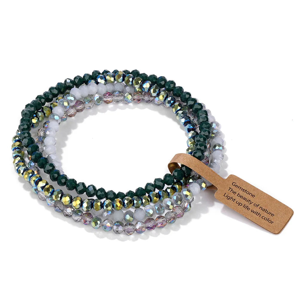 4Pcs/set Shinning Crystal Beads Elastic Bracelet Bohemian Faceted Colorful Crystal Glass Beaded Bracelet Bangles Set For Women