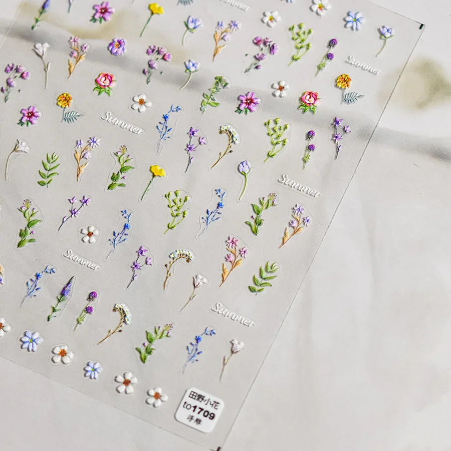 1Sheet 5D Soft Embossed Relief Nail Stickers Cute Daisies Self Adhesive Slider Stickers Press On Nails DIY Japanese Nail Art Dec