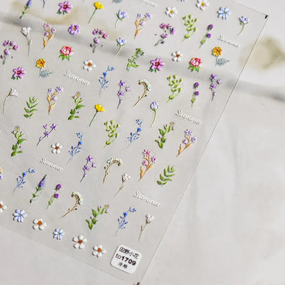 1Sheet 5D Soft Embossed Relief Nail Stickers Cute Daisies Self Adhesive Slider Stickers Press On Nails DIY Japanese Nail Art Dec