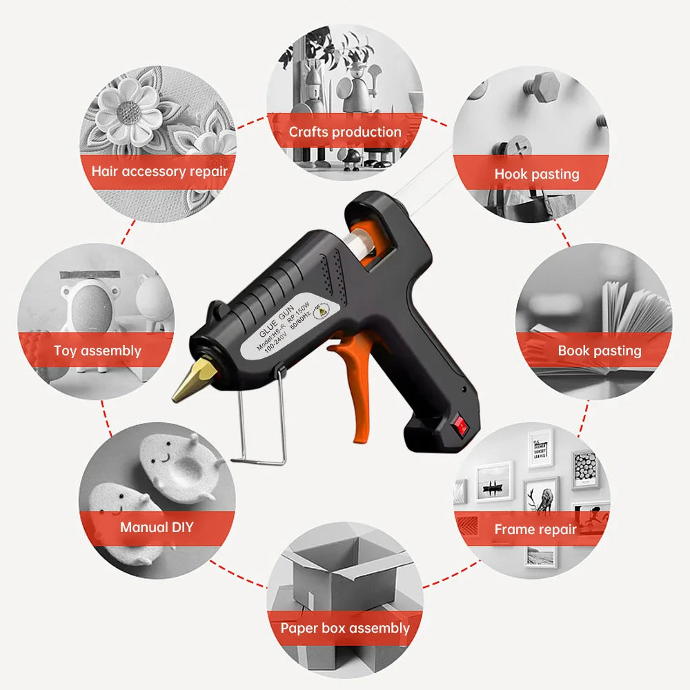 150W Hot Melt Glue Gun 11mm Glue Stick 3-5Min Preheating 15s Quick Release Copper Nozzle Anti-scald 100-220V EU US Plug