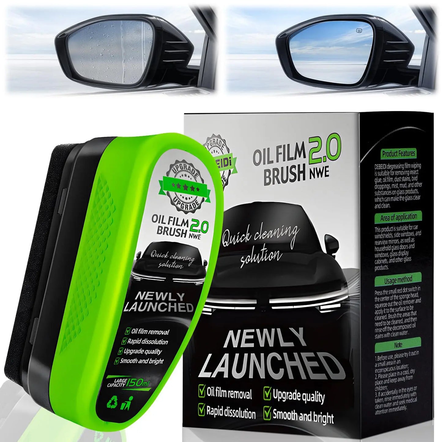 1/2/3pcs Automotive Car Oil Film Cleaning Brush,150ml Glass Oil Film Remover for Car Window,Windshield Brush For Car Care