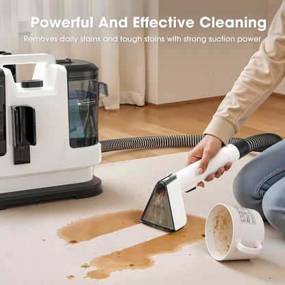 Powerful Carpet Cleaner 13.5 KPa Lubluelu V6 with 1.75L Dual Tanks, 5M Cord 1.7M Hose - Deep Clean Sofa Mattress Car Seat Pet Stains