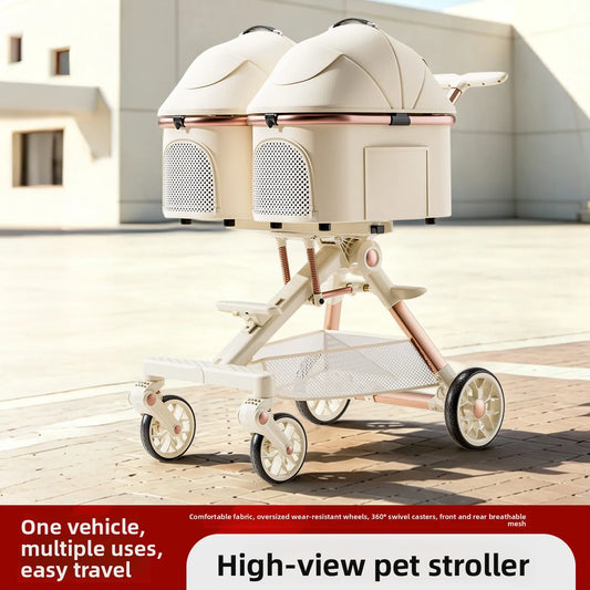A6-2 Twin Pet Stroller Aluminum Alloy Detachable Foldable Lightweight Separate Travel Cart for Dogs Cats