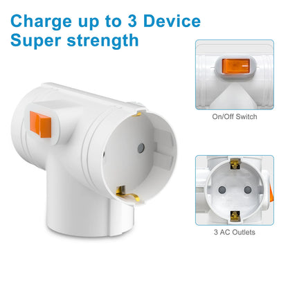 EU Converter Plug Adapter Electrical Socket With Switch German Standard 1 to 3 Way Outlets Double Plug Wall Socket Extender