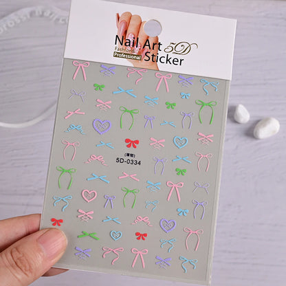 1pcs 5D White Lace Bowknot Nail Art Sticker Sweet Pearl  Bow Ribbon Self-Adhesive Nail Slider DIY Luxury Nail Decorations Decals
