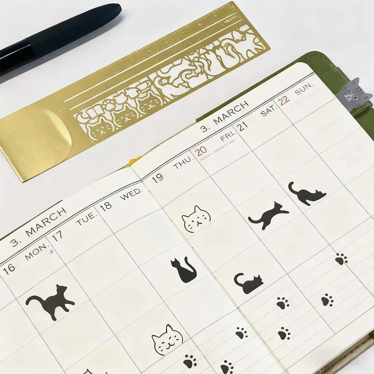 3in1Cat Lover Template Ruler Cute Cat Designs Bookmark & Double-Sided Ruler Perfect Gift for Diary Planner
