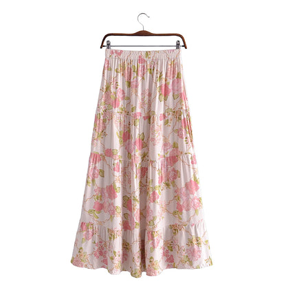 Boho Queens Women Two Piece Suit Outfits Strap Sleeveless Tops Bohemian Drawstring Maxi Skirts 2 Pieces Rayon Cotton Sets