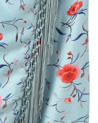 2026 Women Satin Floral Print Halter Neck Dress Fringe Trim Asymmetrical Hem Party Maxi Dress for Beach Vacation