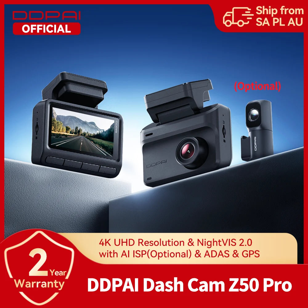 DDPAI Dash Cam Z50 Pro 4K HDR + 1080P Car DVR Night Vision Wi-Fi 6 GPS ADAS 24h Parking Monitor Front and Rear Camera Dashcam
