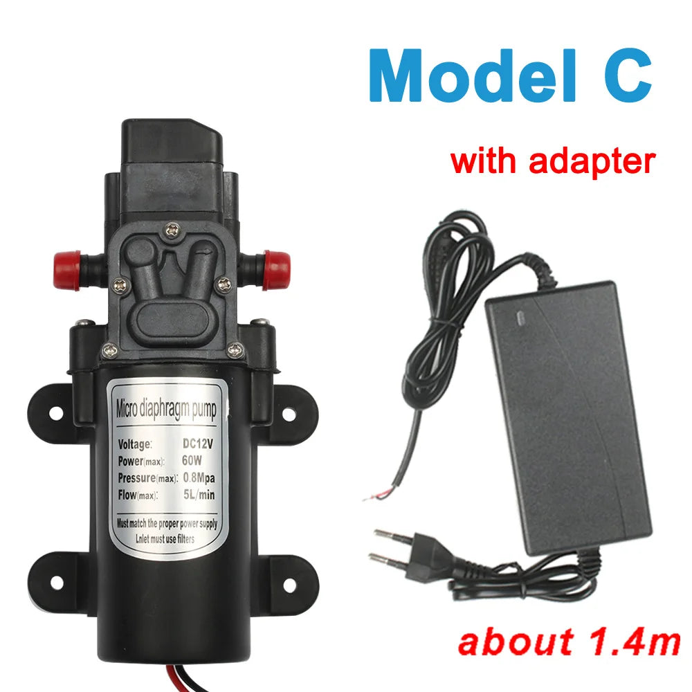 DC 12V 60W Micro Electric Diaphragm Water Pump 5L/min High Pressure Car Washing Spray Water Pump 0.8Mpa 5L/min