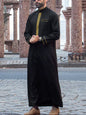 Men's Ethnic Pattern Embroidery Zipper Hooded Robe Traditional Long Sleeve Pocket Jubba Thobe for Daily Wear Man Islamic Thobe