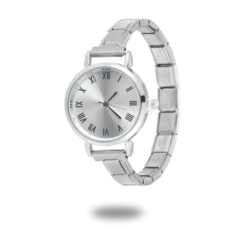 Fashion High Quality Men Women's Stainless Steel Square Round Shiny Zircon Watch Bracelet For Friend Birthday DIY Jewelry Gift