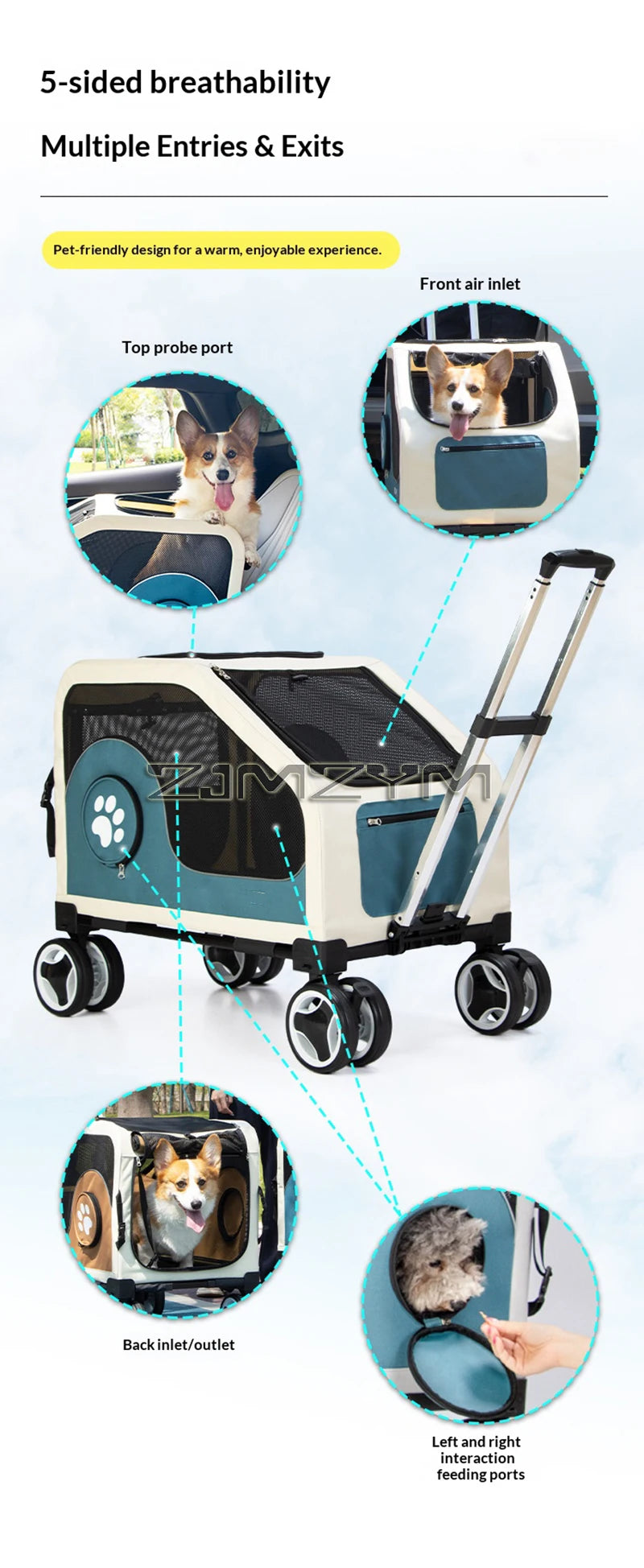 Portable Pet Trolley Case, Fashionable Detachable Dog Trolley Case, Foldable Pet Bag Cat Travel Carrier Bag