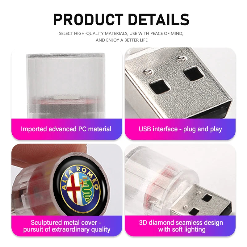For Alfa Romeo Mini USB LED Car Light Auto Interior Atmosphere Light Emergency Lighting Light 159 Giulietta Giulia 147 Mito 156