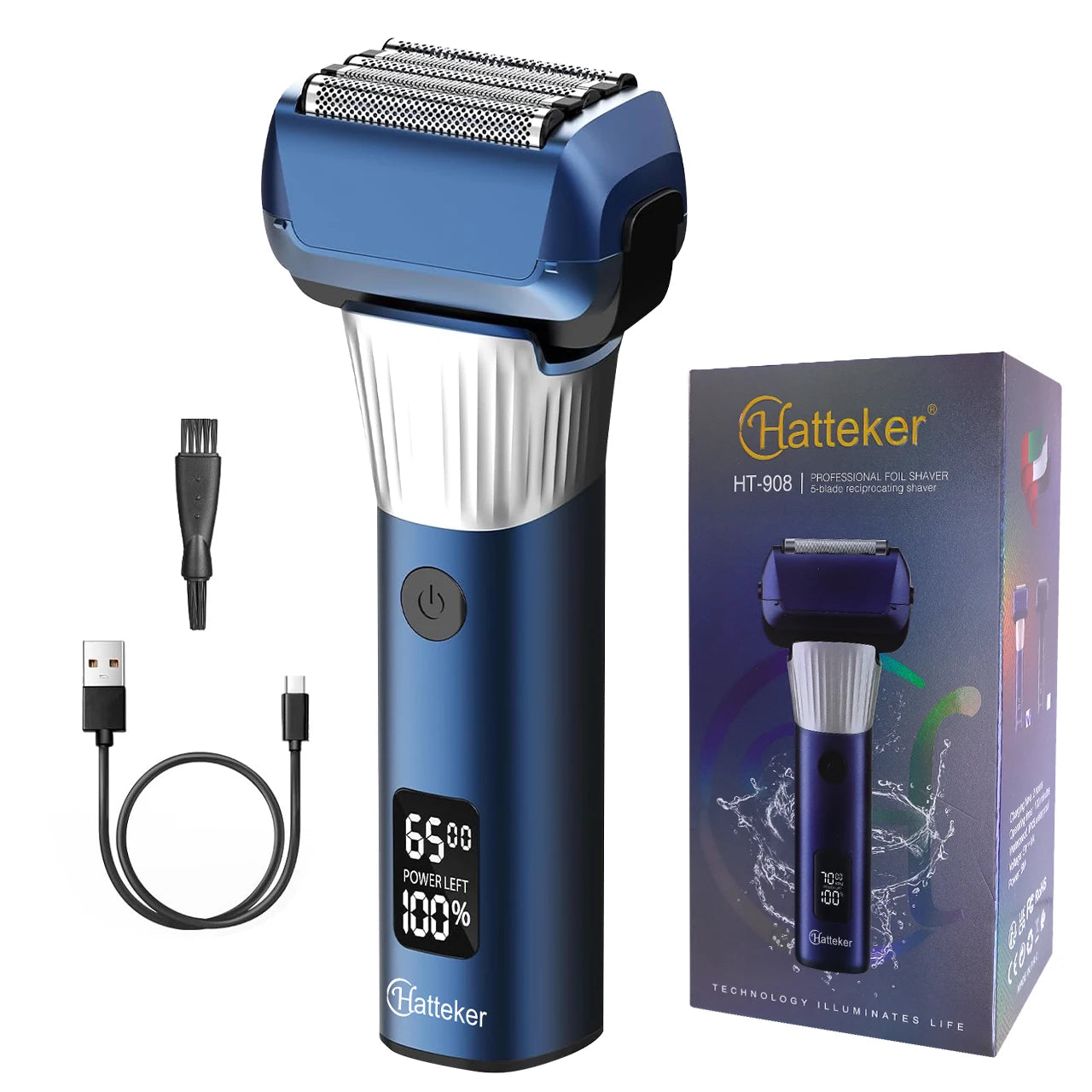 Hatteker 5-D Reciprocating Shaver for Men Home Use Beard Trimmer with LCD Digital Display Mesh Whitener USB Haircut Machine