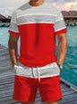 2026 Summer New Arrival Men's Casual Two-Piece Set Striped Print Short-Sleeve Shirt and Athletic Shorts Set Men's Fitness Set