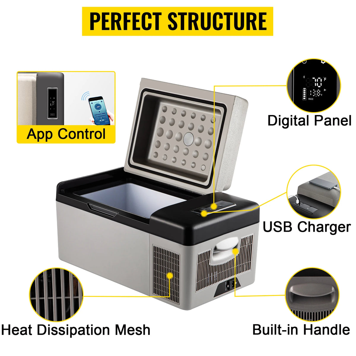 SIHAO Portable Car Refrigerator 15L 20L 30L 35L 40L 45L 50L 55L Compressor Fridge Freezer 12V 24V DC 110-240V AC Dual Use Vehicle Home for Camping Travel Outdoor