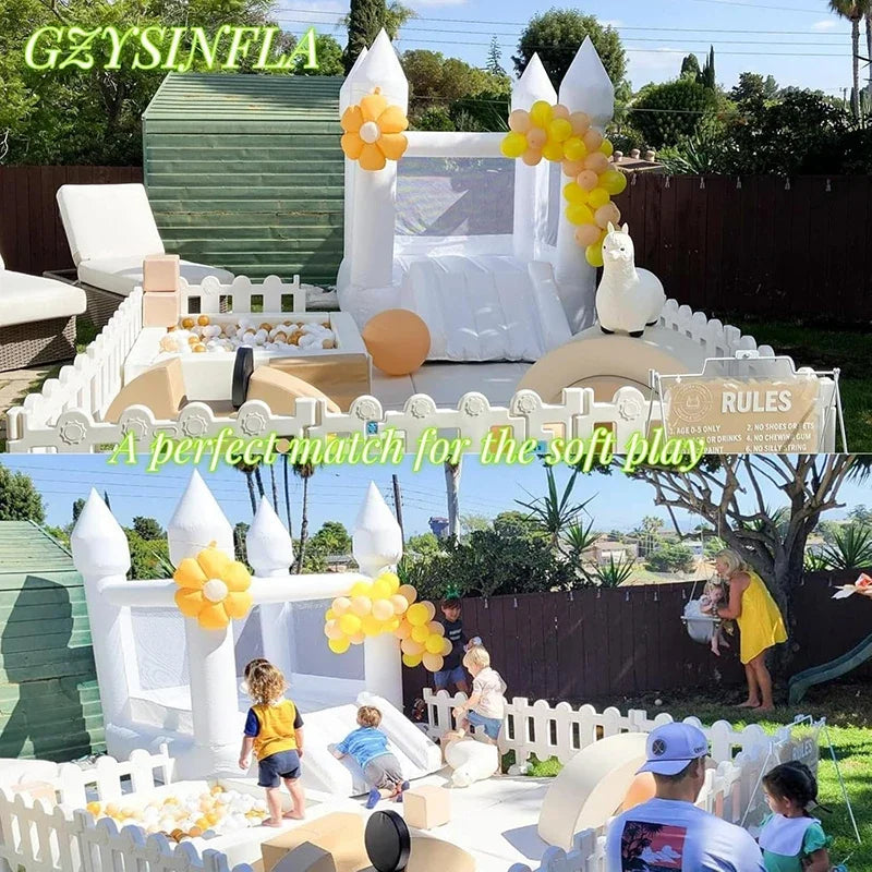 9FT White Wedding Inflatable Bounce House With Slide Bouncy Castle For Kids Jumping Party Game Trampoline With UL Blower Outdoor