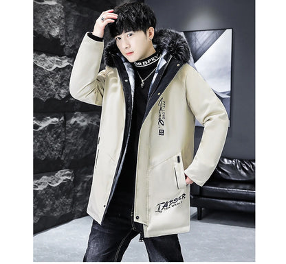Winter Men's Long Down Jacket Fashion Male Thermal Parkas Coats Casual Men Classic Fur Collar Warm Padded Jackets Clothing 5XL