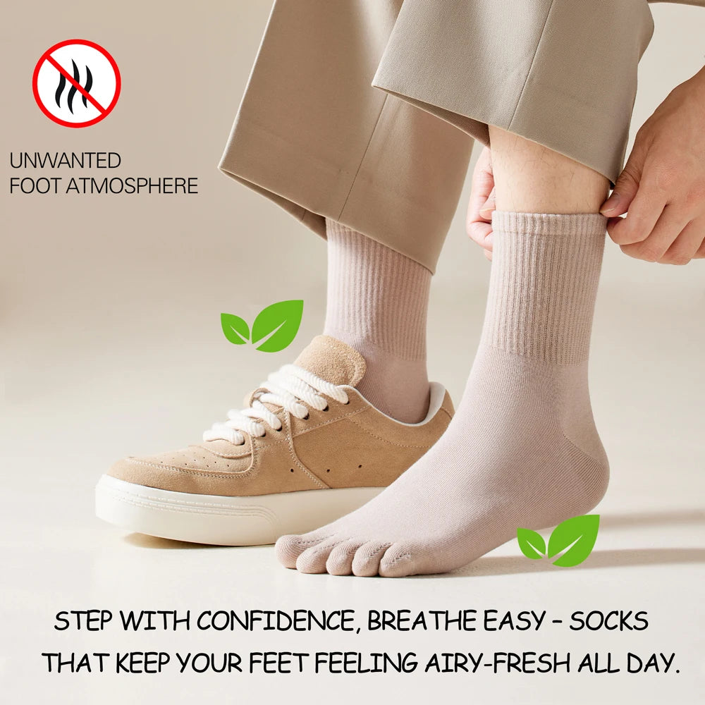 Hot Sale Men's Cotton Toe Socks Moisture-Wicking Odor Control Seamless Toe Design Long Crew Socks for Sports Daily Wear