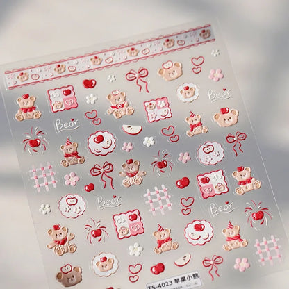 Colorful 5D Happy Birthday Nail Art Sticker Cake Candle Numbers Musical Note Cute Bear Stars Cherry Self Adhesive Manicure Decal