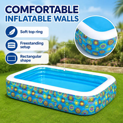 Bestway Rectangular Inflatable Family Swimming Pool 305x183x56cm Floral Outdoor Above Ground Pool for Garden Summer Water Fun