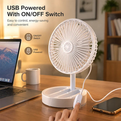 New USB Desk Fan with On/Off Switch Button Quiet Portable Cooling Fan for Office Bedroom Powerful Airflow Easy Control USB Power