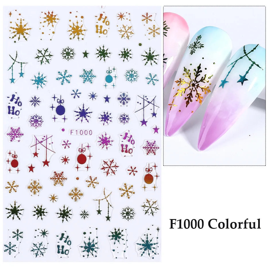 1PCS New Christmas Decorations 2023 New Year Nail Stickers Press on Nails Laser Snowflake Christmas Tree 3D Nail Decal