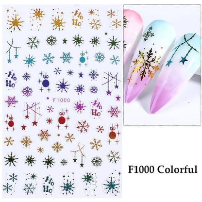 1PCS New Christmas Decorations 2023 New Year Nail Stickers Press on Nails Laser Snowflake Christmas Tree 3D Nail Decal