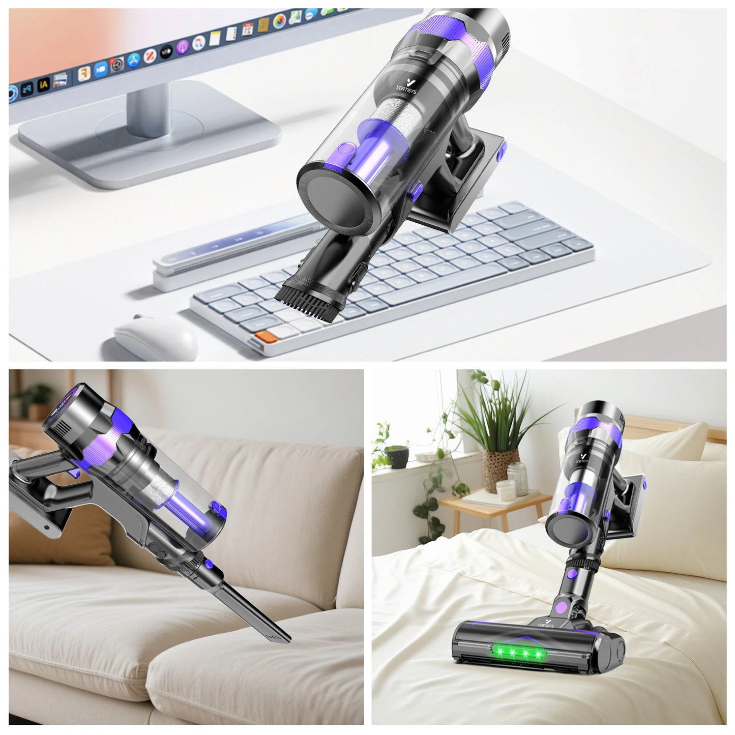 Vortisys V2 Cordless Vacuum Cleaner, 500W Brushless Motor, 36V/2200mAh Battery, Suitable for Floor, Carpet, Sofa, Mattress