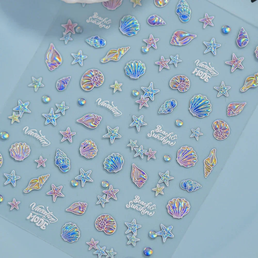 Ocean Shell Starfish Shell Conch Whale Dolphin Seahorse Coconut Tree Water Bubbles Self Adhesive Nail Art Sticker Manicure Decal
