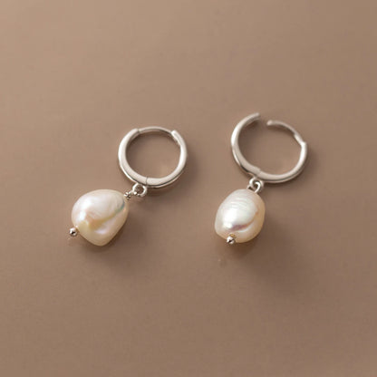 Modian 925 Sterling Silver Baroque Pearl Ear Buckles For Women Trendy Bright Simple Hoop Earrings Fine Jewelry Luxury Gift