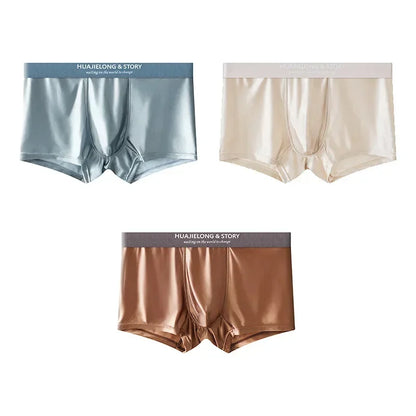 1/3PCS Men's Cool Ice Silk Boxers Shorts Summer Satin-like Solid Underpants Skin Friendly Breathable Mesh Crotch Male Underwear