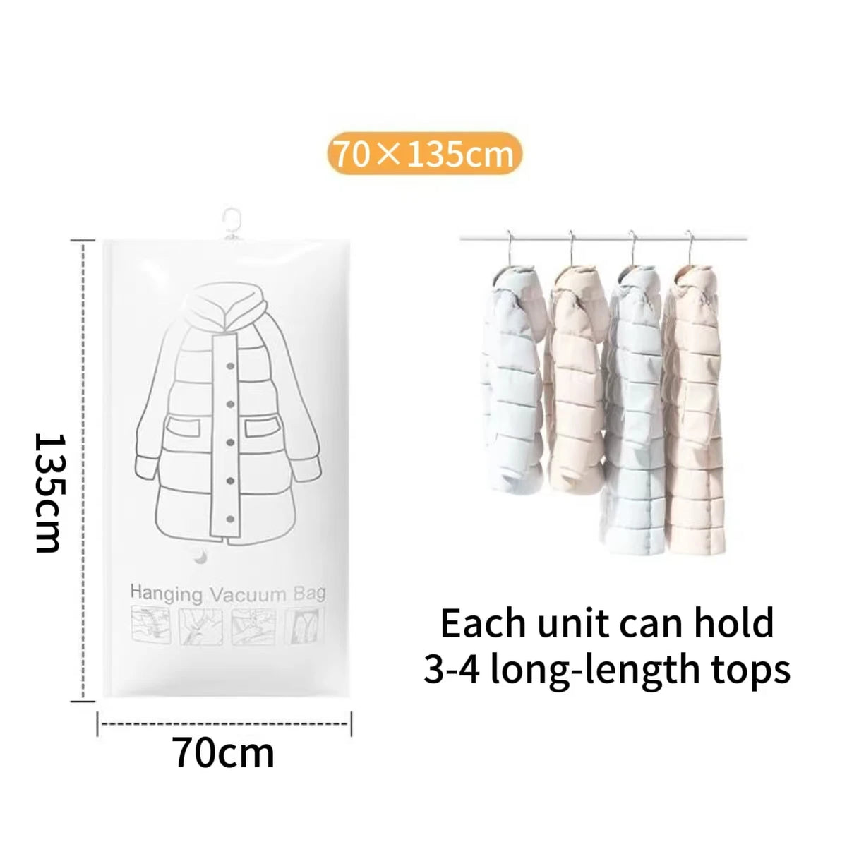 Hanging Vacuum Storage Bags Space Saver Bags Vacuum Seal Storage Bag for Suits Dress Coats Jackets Closet Organizer and Storage