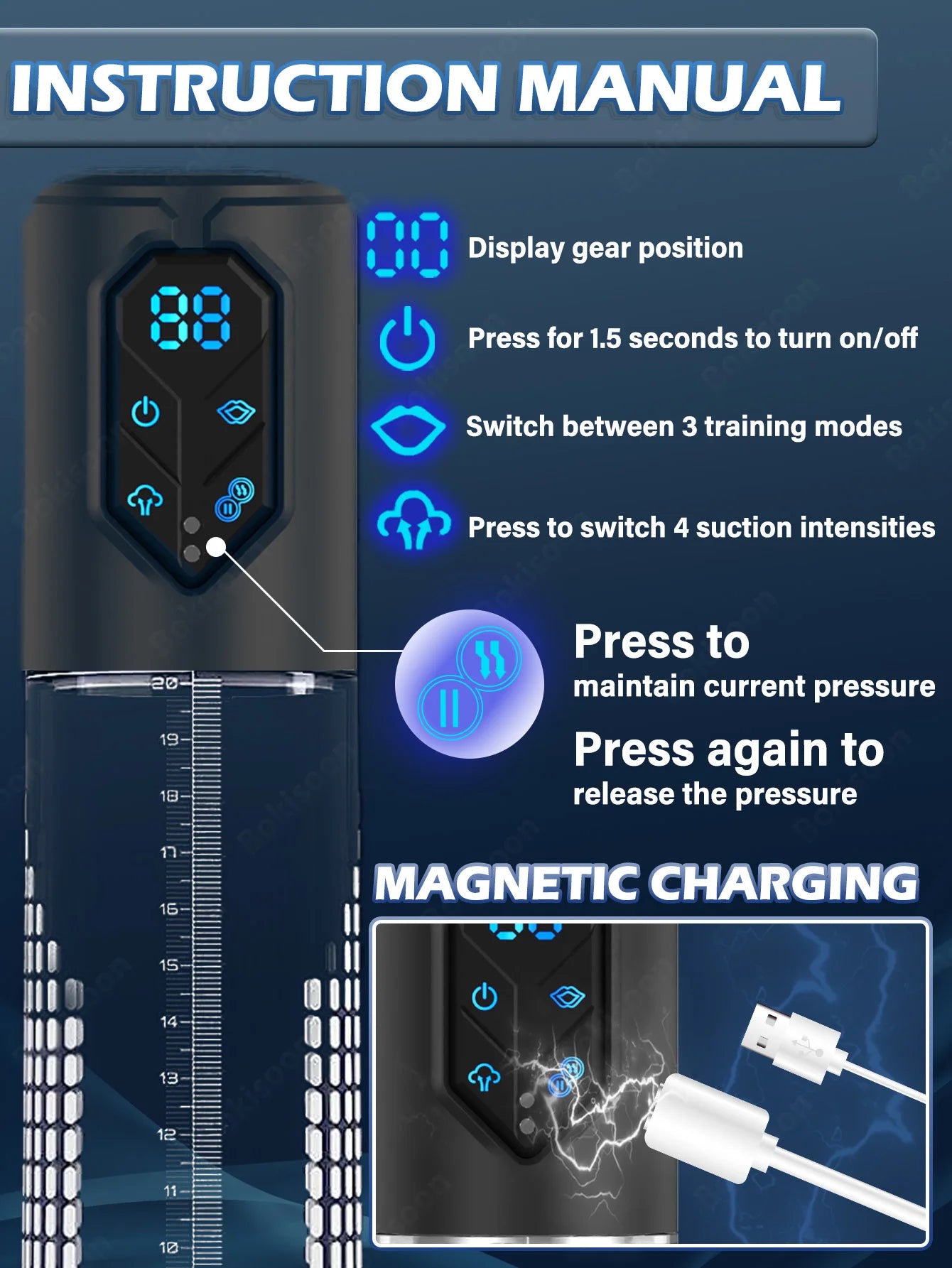 IPX7 Waterproof Electric Penis Pump for Enlargement Man Vacuum Pump Enlargement Extend Pump 4 Suction Levels 2 Silicone Sleeves