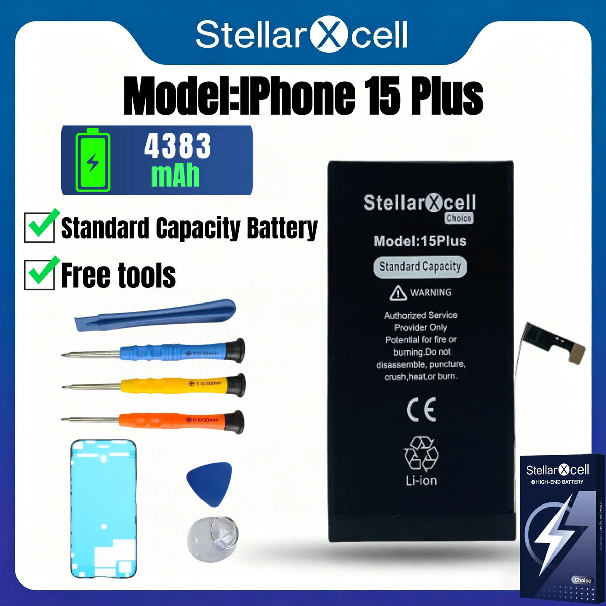 StellarXcell Choice Battery for iPhone 11 12 13 14 15 Mini Plus Pro Promax Original Capacity Replacement Bateria High Quality