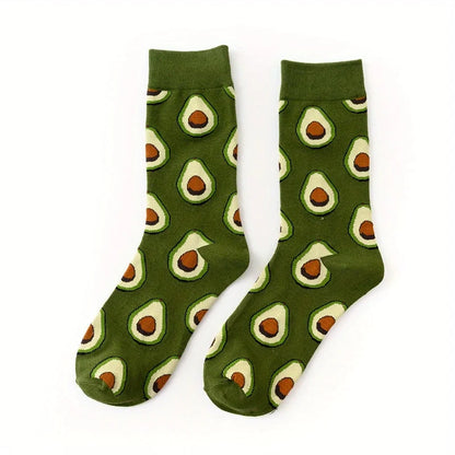 1 pair of food series creative avocado printed pattern medium tube socks for men  trendy socks for couples  socks men socks