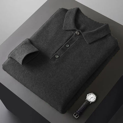 Mens Button Pullover Sweater Lapel Slim Fit Pullover Knit HeavyWeight Polo Sweaters Winter Outdoor Warm Solid Color Streetwear