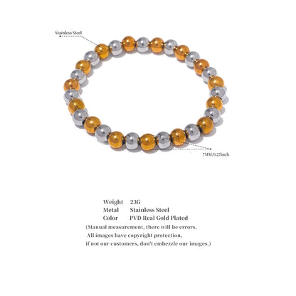 Yhpup 3/4/5/6 MM Stainless Steel Beads Daily Handmade Elastic Bracelet Bangle Waterproof Wrist Wholesale Gold Color Jewelry Men