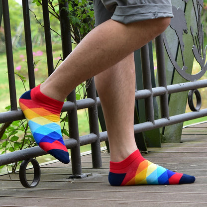 6 Pairs Men Novelty Fashion Colorful Casual Ankle Short Socks Harajuku Grid Space Cotton Happy Funny  Men Women Socks