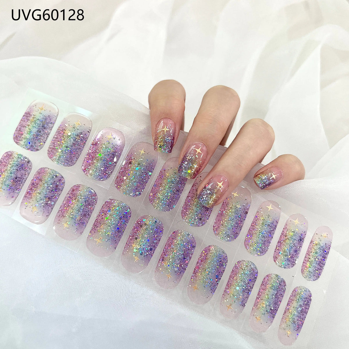 16/20/22Tips Semi-Cured Gel Nail Wraps Full Cover Manicure DIY Waterproof Long Lasting Gel Nail Stickers set for UV Lamp Need