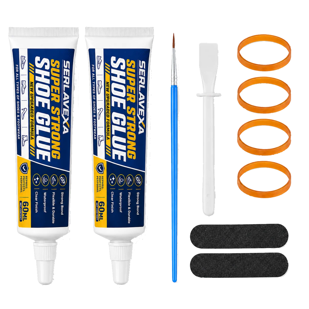 2PCS 60ml Shoe Sole Adhesive Repair Kit with Applicator Tools for Sneakers Boots Leather Rubber Canvas Flexible Footwear Fix